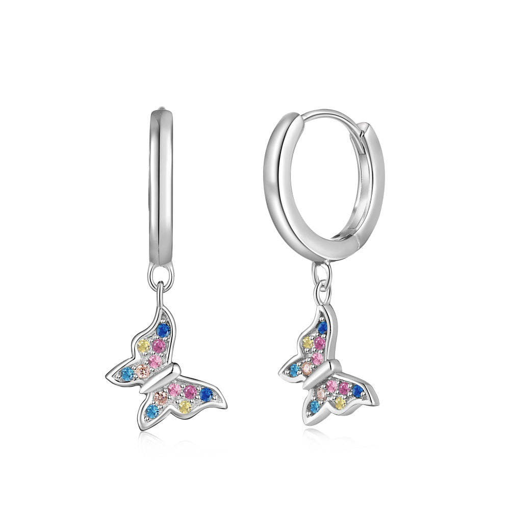 Linlang S925 sterling silver earrings for women inlaid with colored zi