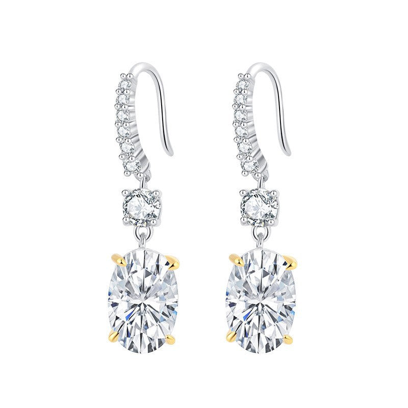 White - Pink - Yellow Classic Oval Shaped Moissanite Diamonds Elegant 18k White Gold Plated Drop Earrings | Mix Mix Style-Mix MIx Style
