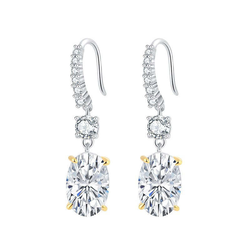 White - Pink - Yellow Classic Oval Shaped Moissanite Diamonds Elegant 18k White Gold Plated Drop Earrings | Mix Mix Style-Mix MIx Style