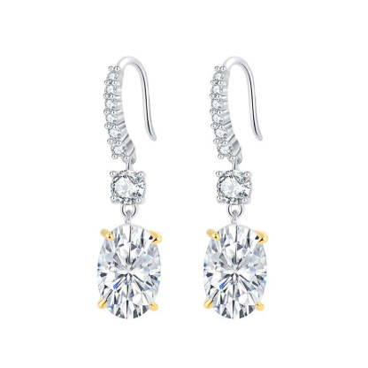 White - Pink - Yellow Classic Oval Shaped Moissanite Diamonds Elegant 18k White Gold Plated Drop Earrings | Mix Mix Style-Mix MIx Style