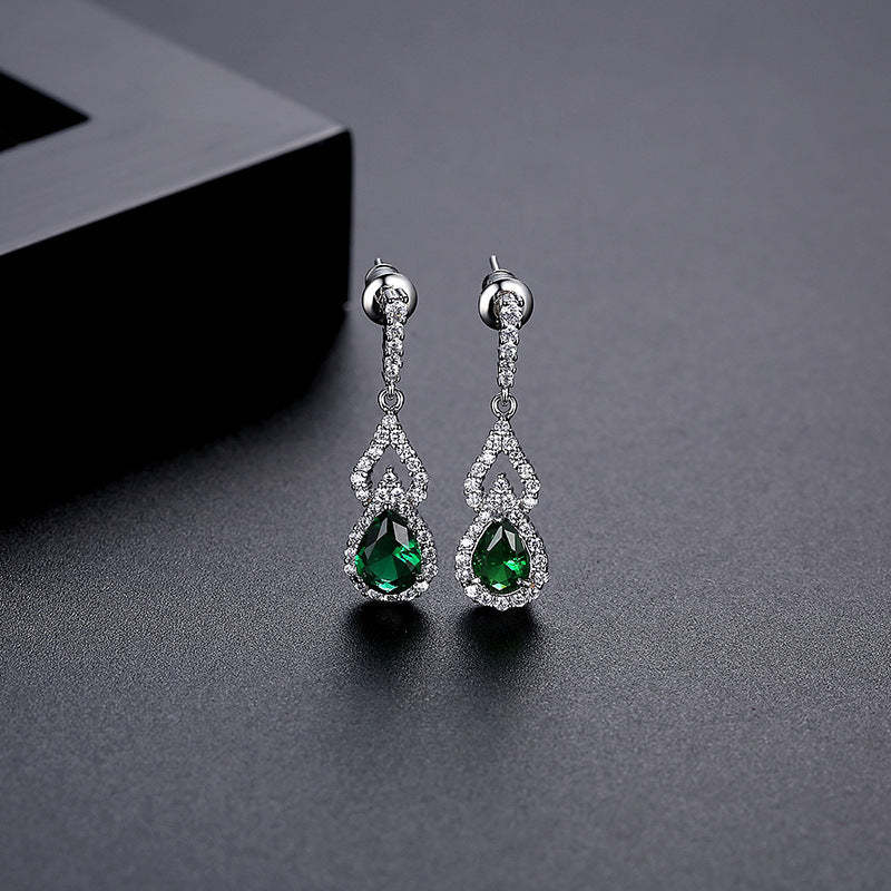 Green - Red - Blue Classic Pear Cut Moissanite Diamonds Elegant 18k White Gold Plated Vintage Retro Drop Earrings | Mix Mix Style-Mix MIx Style