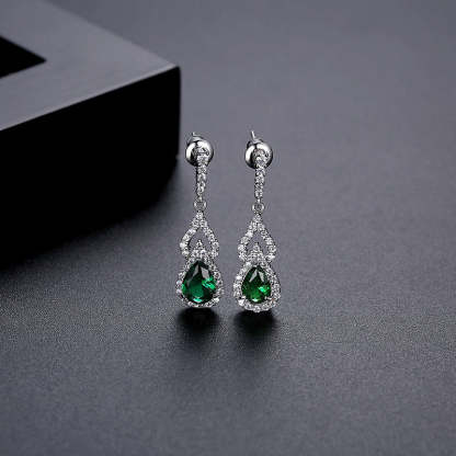 Green - Red - Blue Classic Pear Cut Moissanite Diamonds Elegant 18k White Gold Plated Vintage Retro Drop Earrings | Mix Mix Style-Mix MIx Style