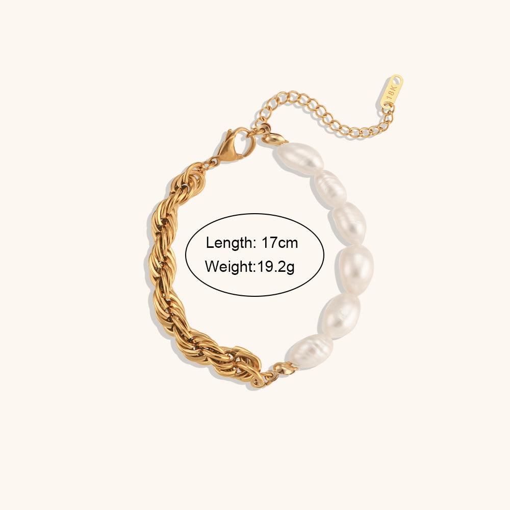 Half Pearl & Half Chain Vintage Classic Luxury 18k Gold Plated Necklace Bracelet Jewelry Set | Mix Mix Style-Mix MIx Style