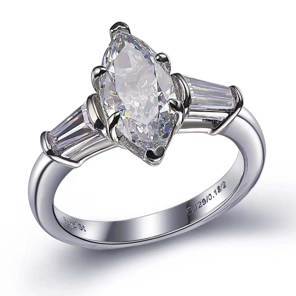 Luxury Dainty White Marquise Cut Moissanite Diamond 3ct 18k White Gold Engagement Ring | Mix Mix Style-Mix MIx Style