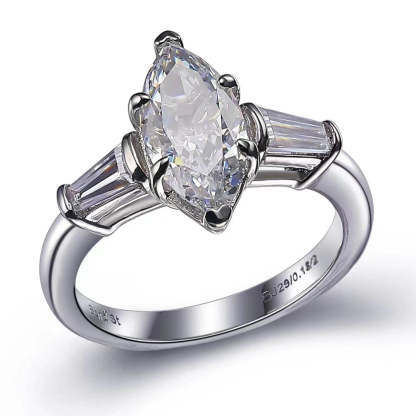 Luxury Dainty White Marquise Cut Moissanite Diamond 3ct 18k White Gold Engagement Ring | Mix Mix Style-Mix MIx Style
