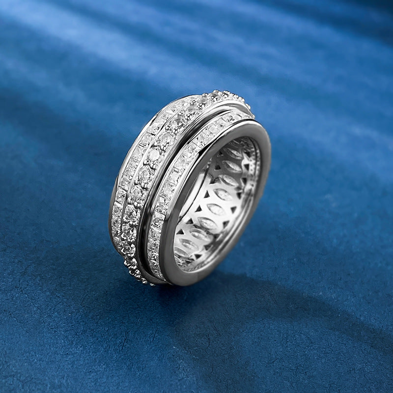 Trend Green Rotating Round Cut Moissanite Diamonds 18k White Gold Engagement Ring | Mix Mix Style-Mix MIx Style