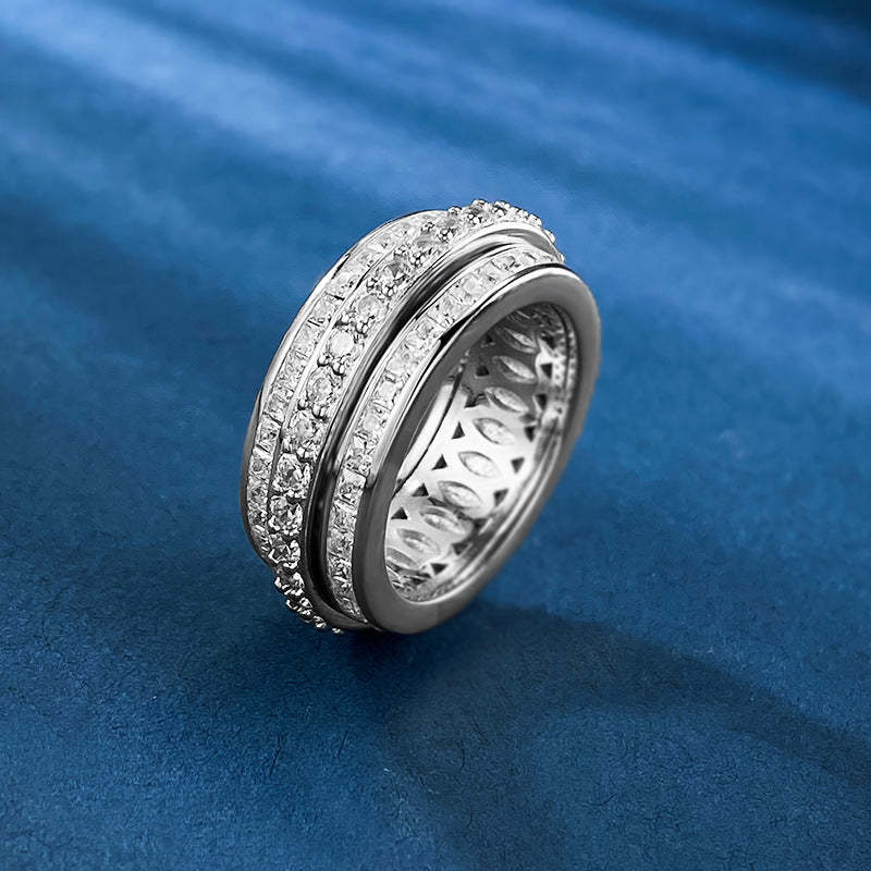 Trend Green Rotating Round Cut Moissanite Diamonds 18k White Gold Engagement Ring | Mix Mix Style-Mix MIx Style