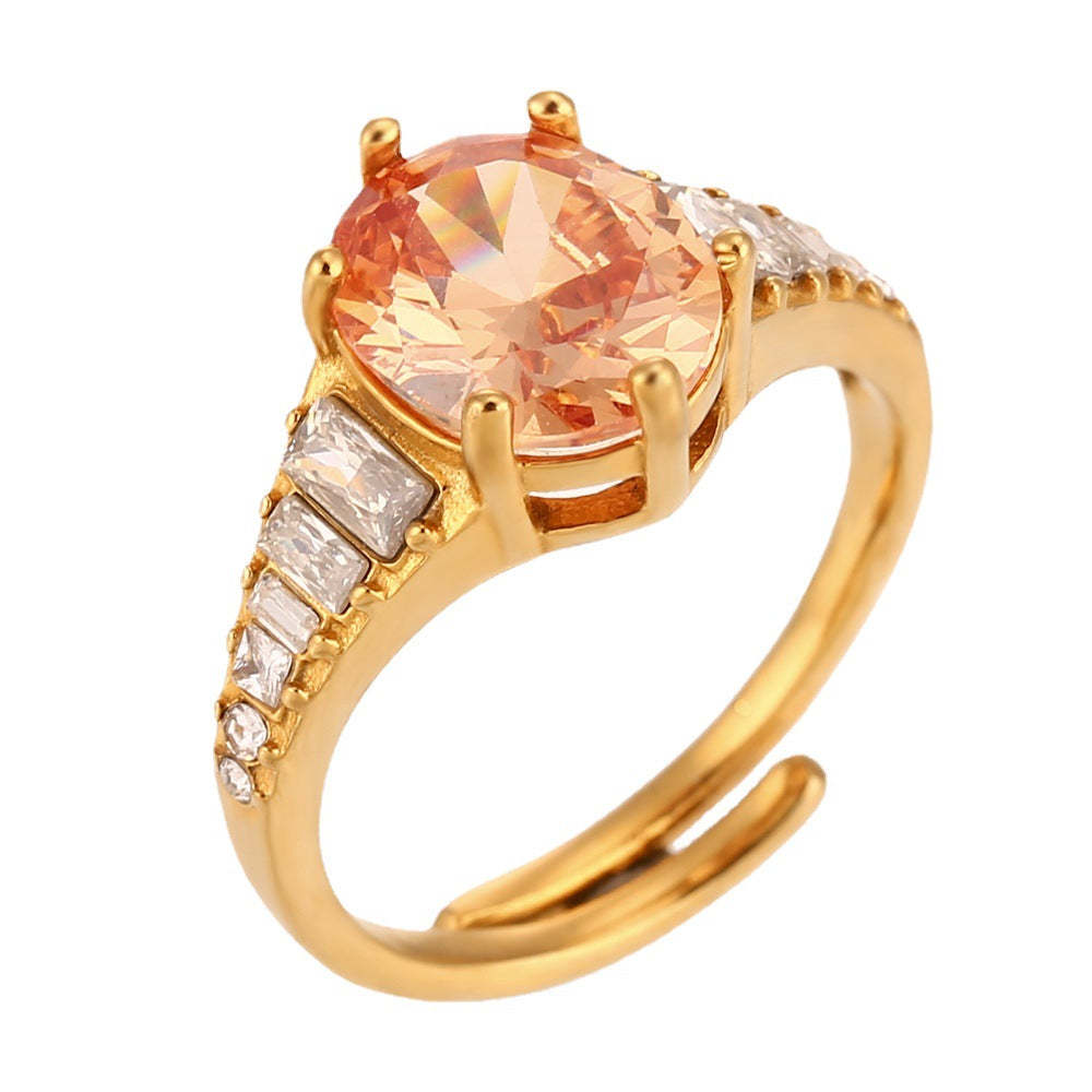 Style Retro Classic Orange/White Oval Cut Diamond Luxury 18k Vermeil Gold Plated Adjustable Ring Jewelry | Mix Mix Style-Mix MIx Style