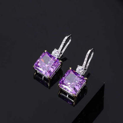 2023 retro style hot selling high carbon diamond radiant cut 10*10 purple diamond hand inlaid set S925 silver-Mix MIx Style
