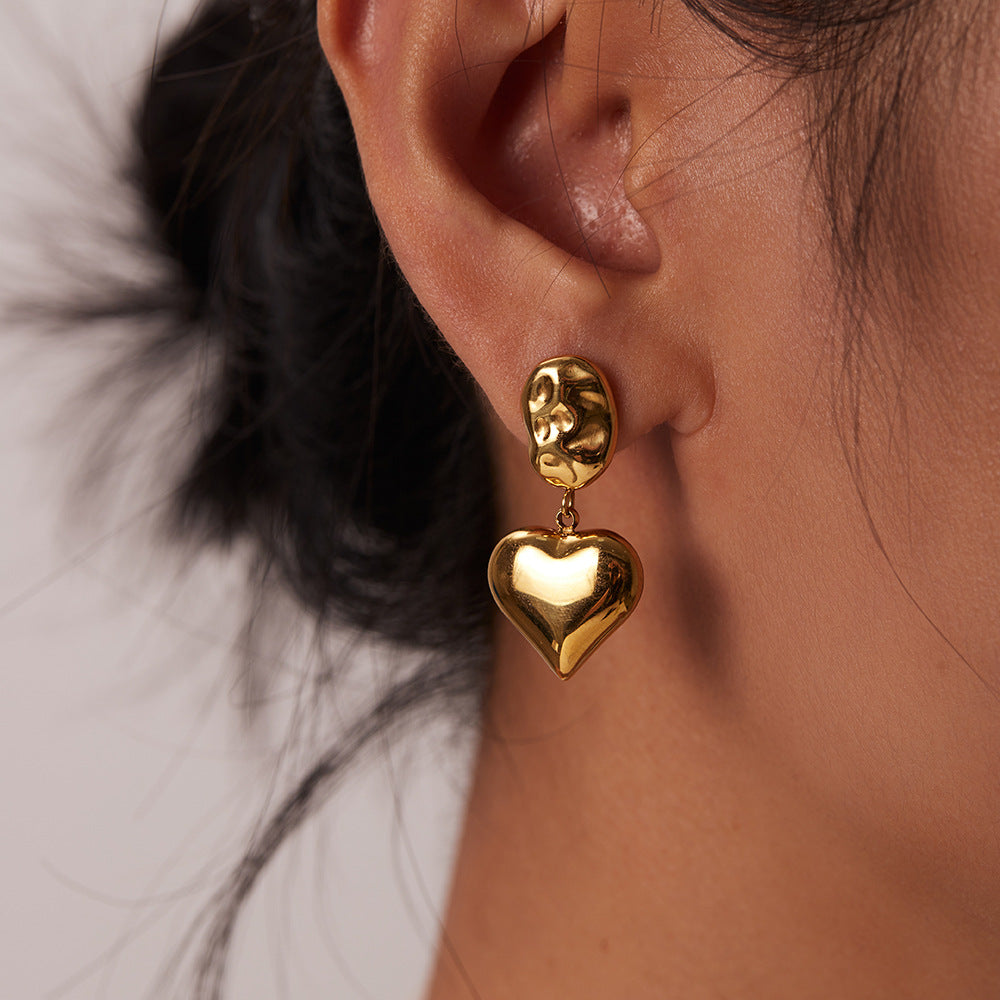 Irregular Heart Shaped Timeless Retro Love 18k Vermeil Gold Plated Drop Earrings | Mix Mix Style-Mix MIx Style