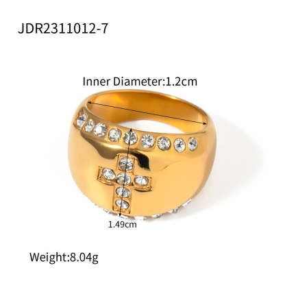 Cross Golden Antique Retro Classic Round Diamonds Elegant Luxury 18k White/Vermeil Gold Plated Ring Jewelry | Mix Mix Style-Mix MIx Style