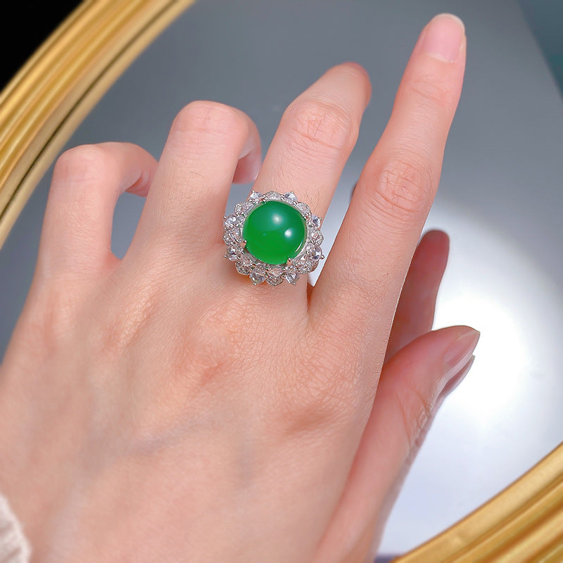 Emerald Green Vintage Retro Round Gemstone Luxury 18k White Gold Plated Ring Jewelry | Mix Mix Style-Mix MIx Style