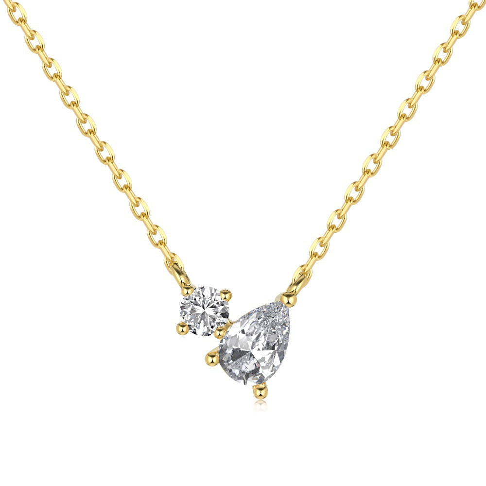 Linlang s925 sterling silver splicing necklace for women inlaid with water drops, pear-shaped zircon, Japanese and Korean light luxury, compact and exquisite clavicle chain-Mix MIx Style