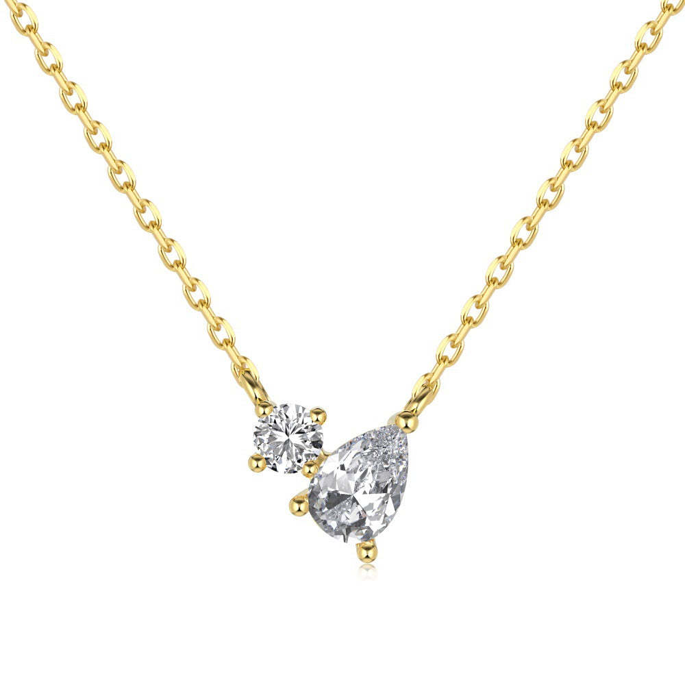Linlang s925 sterling silver splicing necklace for women inlaid with water drops, pear-shaped zircon, Japanese and Korean light luxury, compact and exquisite clavicle chain-Mix MIx Style