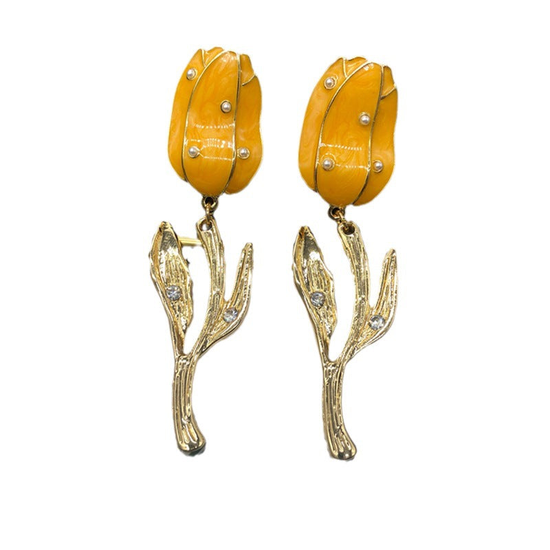 Timeless Purple - Yellow - Orange Tulip Flower Shaped 18k Vermeil Gold Plated Drop Earrings | Mix Mix Style-Mix MIx Style