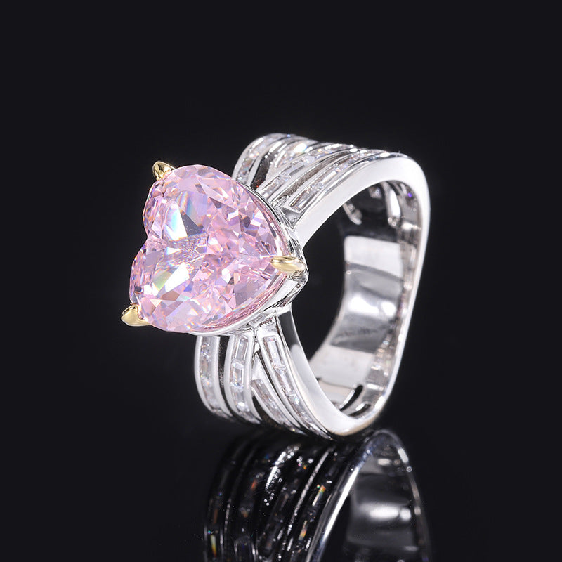 20200 High Carbon Diamond Radiant Cut Pink Diamond Heart Shape 12*12 Inlay Set S925 Silver-Mix MIx Style