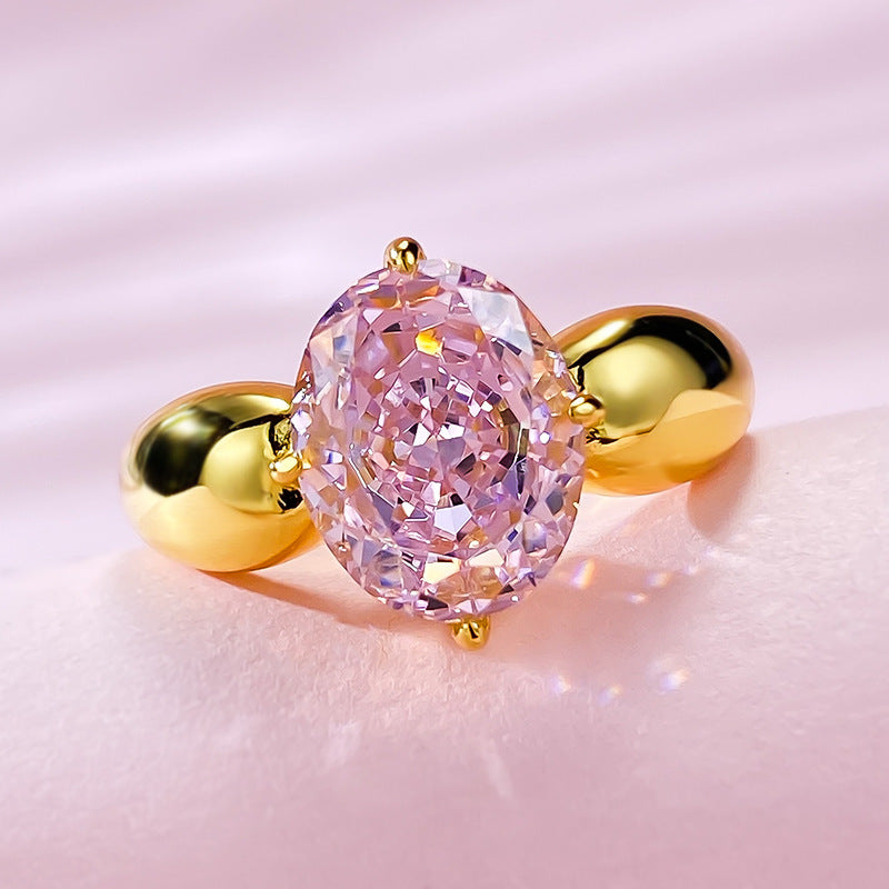 Mujing Jewelry Hot Selling New Imported High Carbon Diamond 2.5ct 8*10mm Ice Flower Cut Pink Diamond 925 Silver European and American Style Ring-Mix MIx Style
