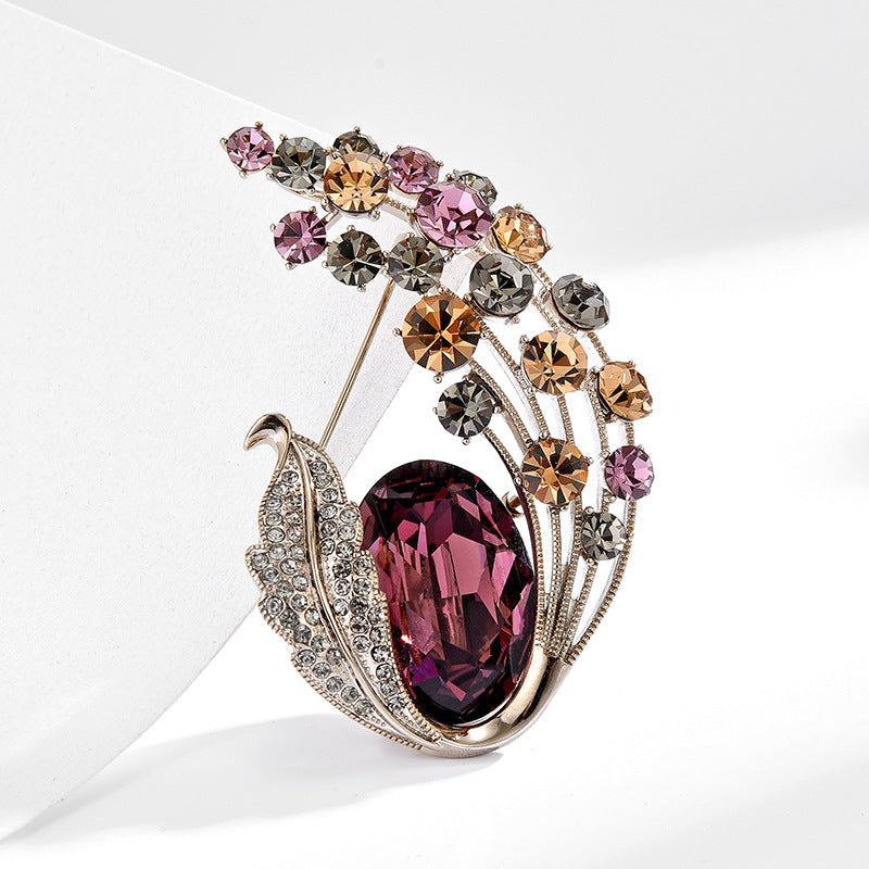 French retro luxury Austrian crystal brooch, exquisite and high-end autumn bouquet brooch, anti-exposure accessories-Mix MIx Style