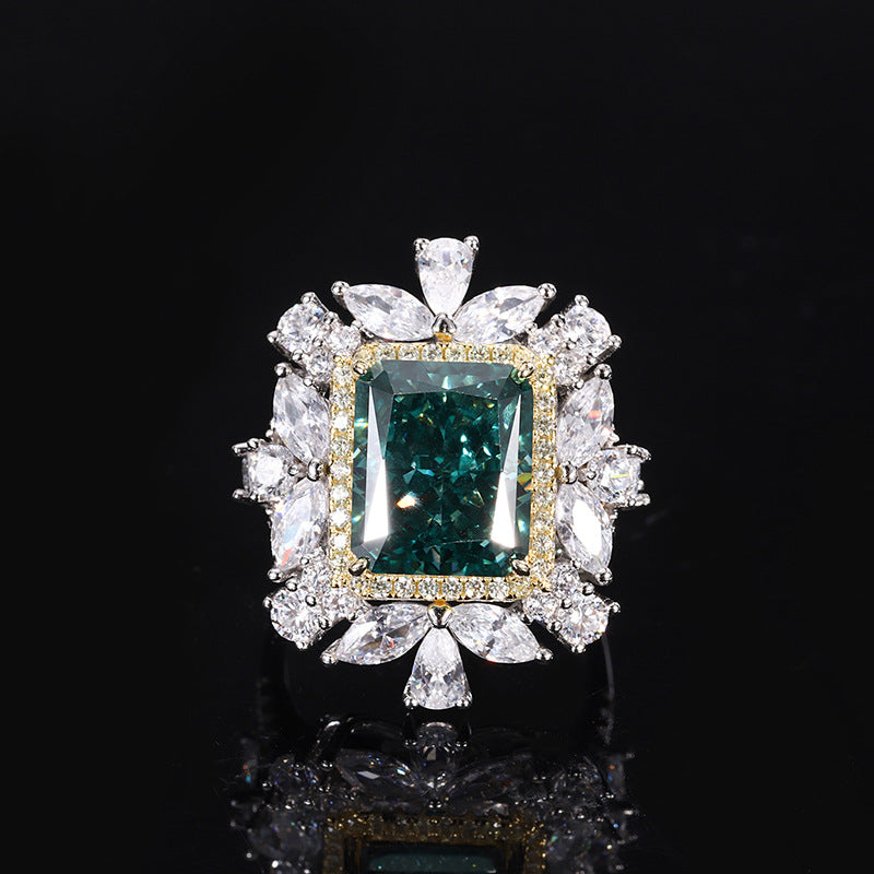 Dark Green Retro Square Pendant Radiant Diamond 5ct Luxury 18k Gold Plated Necklace & Ring Jewelry Set | Mix Mix Style-Mix MIx Style