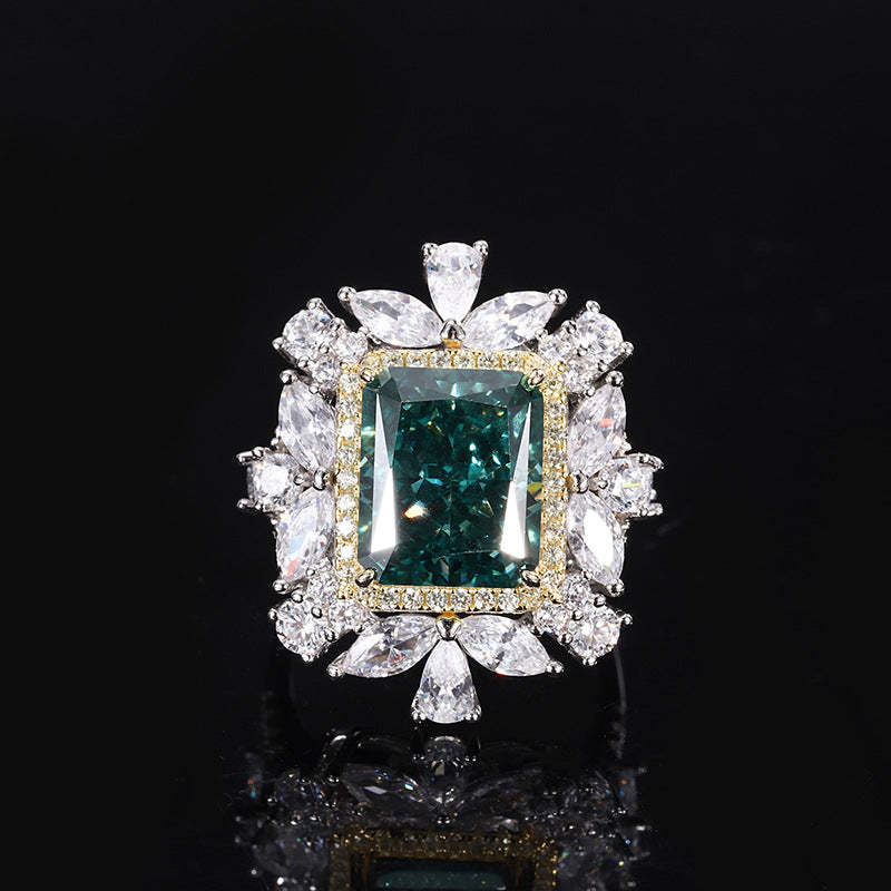Dark Green Retro Square Pendant Radiant Diamond 5ct Luxury 18k Gold Plated Necklace & Ring Jewelry Set | Mix Mix Style-Mix MIx Style