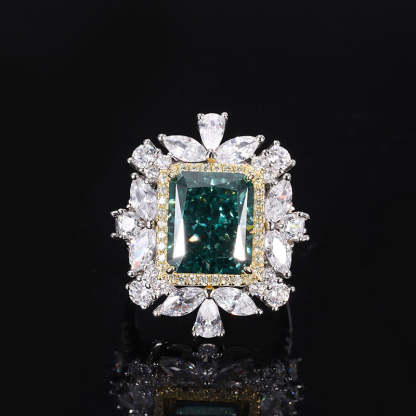 Dark Green Retro Square Pendant Radiant Diamond 5ct Luxury 18k Gold Plated Necklace & Ring Jewelry Set | Mix Mix Style-Mix MIx Style