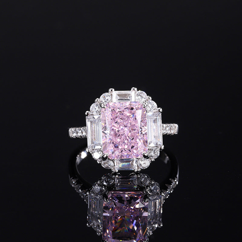 European and American retro fashion daily style high carbon diamond pink diamond pendant ring 8*10 earrings 6*8 set S925 silver-Mix MIx Style