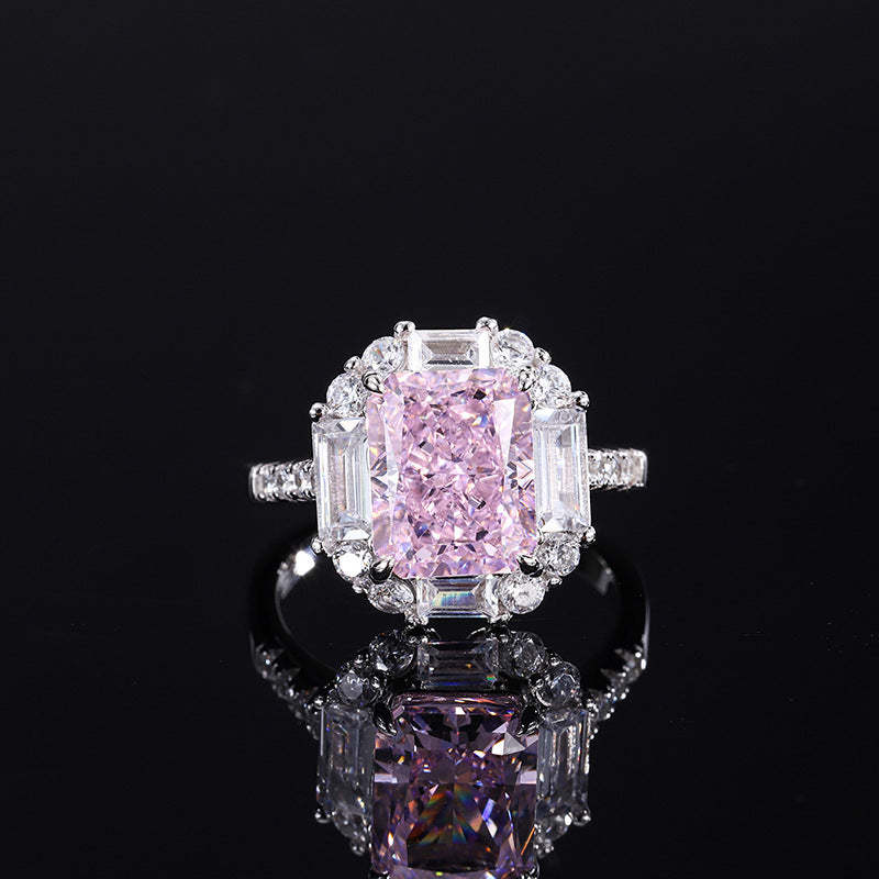 European and American retro fashion daily style high carbon diamond pink diamond pendant ring 8*10 earrings 6*8 set S925 silver-Mix MIx Style