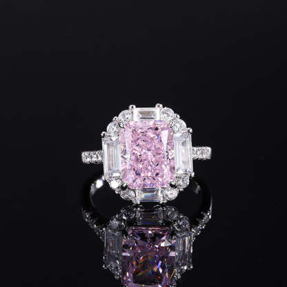 European and American retro fashion daily style high carbon diamond pink diamond pendant ring 8*10 earrings 6*8 set S925 silver-Mix MIx Style