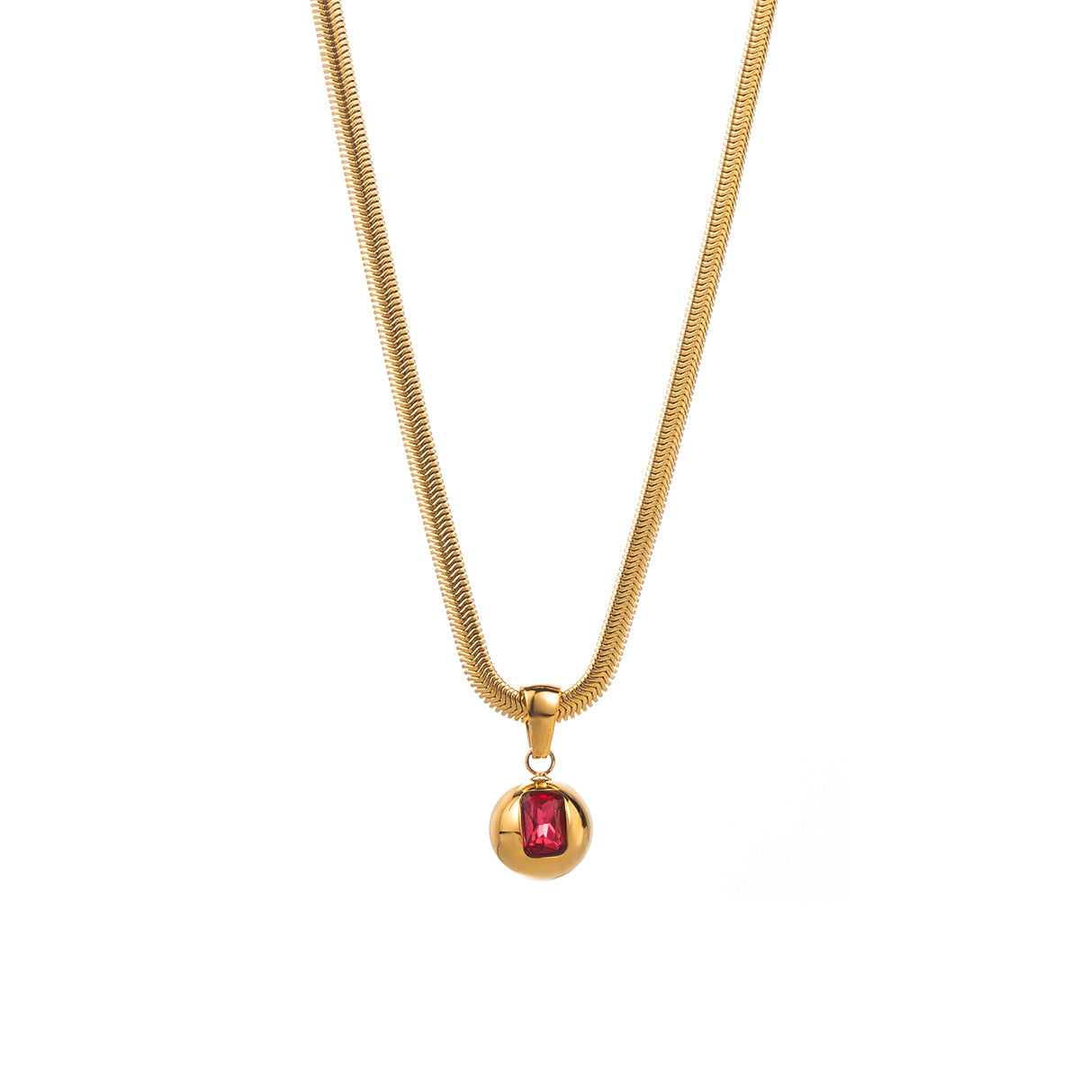 Golden Retro Classic Pendant Red Radiant Cut Diamond Elegant 18k Vermeil Gold Plated Necklace Jewelry | Mix Mix Style-Mix MIx Style