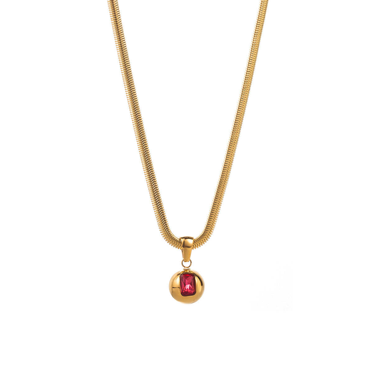 Golden Retro Classic Pendant Red Radiant Cut Diamond Elegant 18k Vermeil Gold Plated Necklace Jewelry | Mix Mix Style-Mix MIx Style