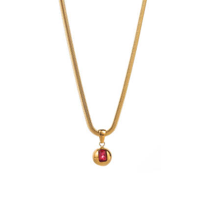 Golden Retro Classic Pendant Red Radiant Cut Diamond Elegant 18k Vermeil Gold Plated Necklace Jewelry | Mix Mix Style-Mix MIx Style