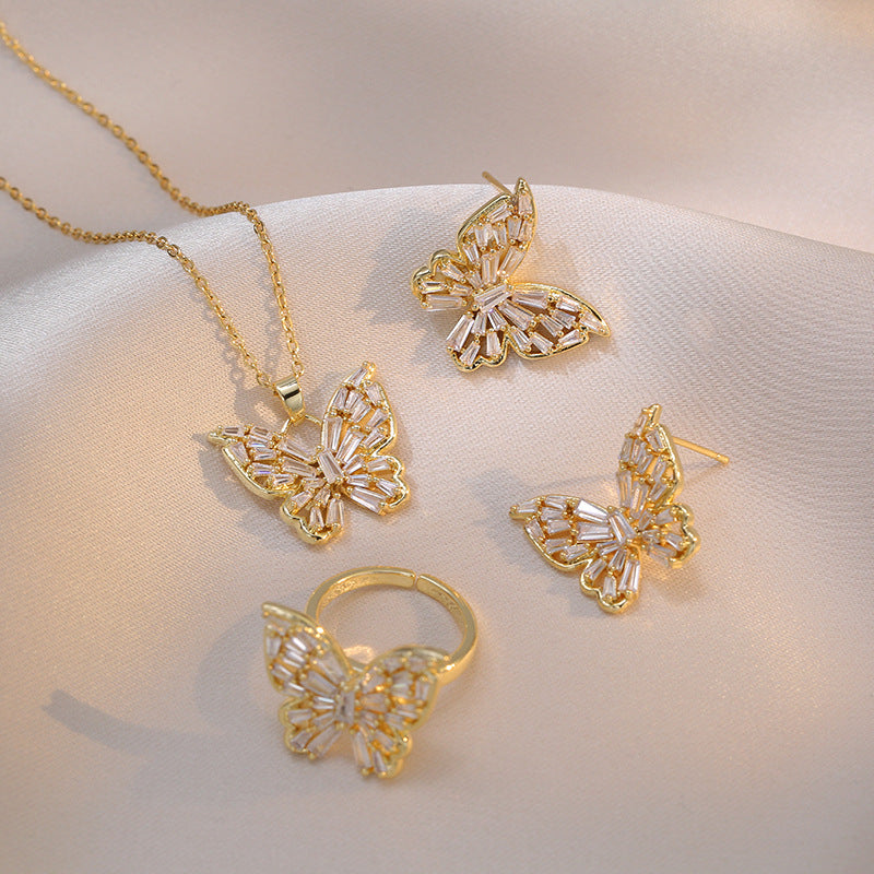 Butterfly Necklace Earrings Set New Design 18K Gold Plated Crystal Jewelry Mix Mix Style [Hot Seller]-Mix MIx Style