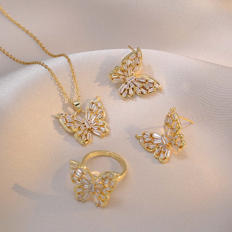 Butterfly Necklace Earrings Set New Design 18K Gold Plated Crystal Jewelry Mix Mix Style [Hot Seller]-Mix MIx Style