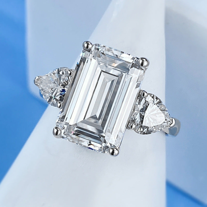 White Luxury Emerald Cut Moissanite Diamond 4ct 18k White Gold Plated Engagement Ring | Mix Mix Style-Mix MIx Style