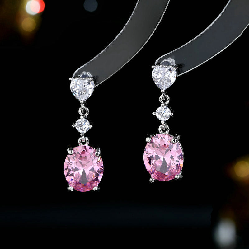s925 silver needle girlish fresh temperament niche earrings trendy small and simple trendy flash love oval zircon earrings-Mix MIx Style