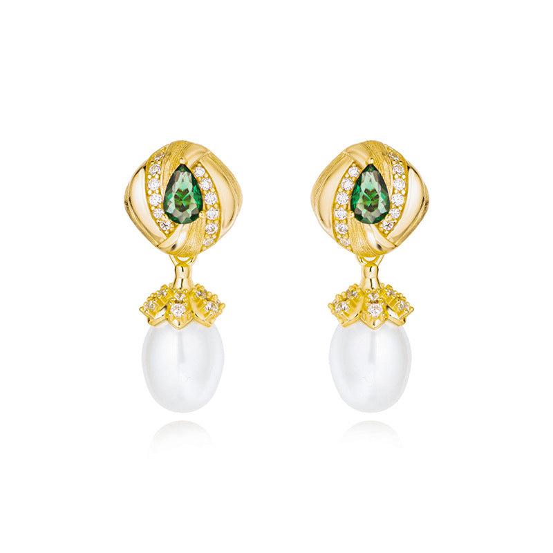 Dazzling White Akoya Green Pear Cut Moissanite Diamonds 18k Vermeil Gold Plated Drop Earrings | Mix Mix Style-Mix MIx Style