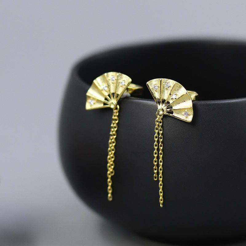 Original new product Shake Wind S925 sterling silver folding fan tassel ear bone clip new Chinese style national trend non-pierced earrings-Mix MIx Style