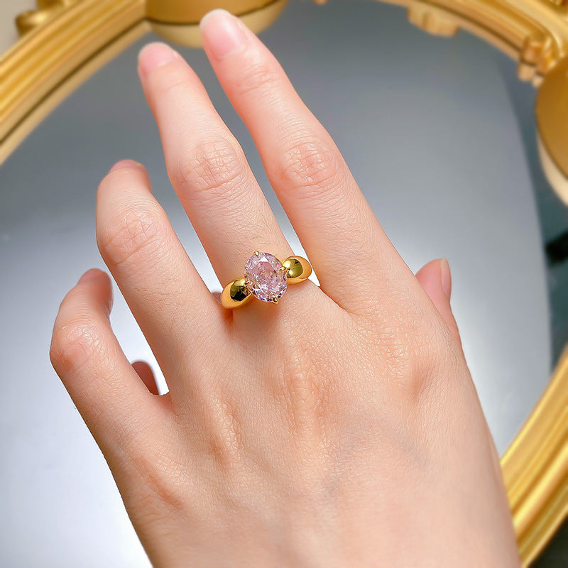 Mujing Jewelry Hot Selling New Imported High Carbon Diamond 2.5ct 8*10mm Ice Flower Cut Pink Diamond 925 Silver European and American Style Ring-Mix MIx Style
