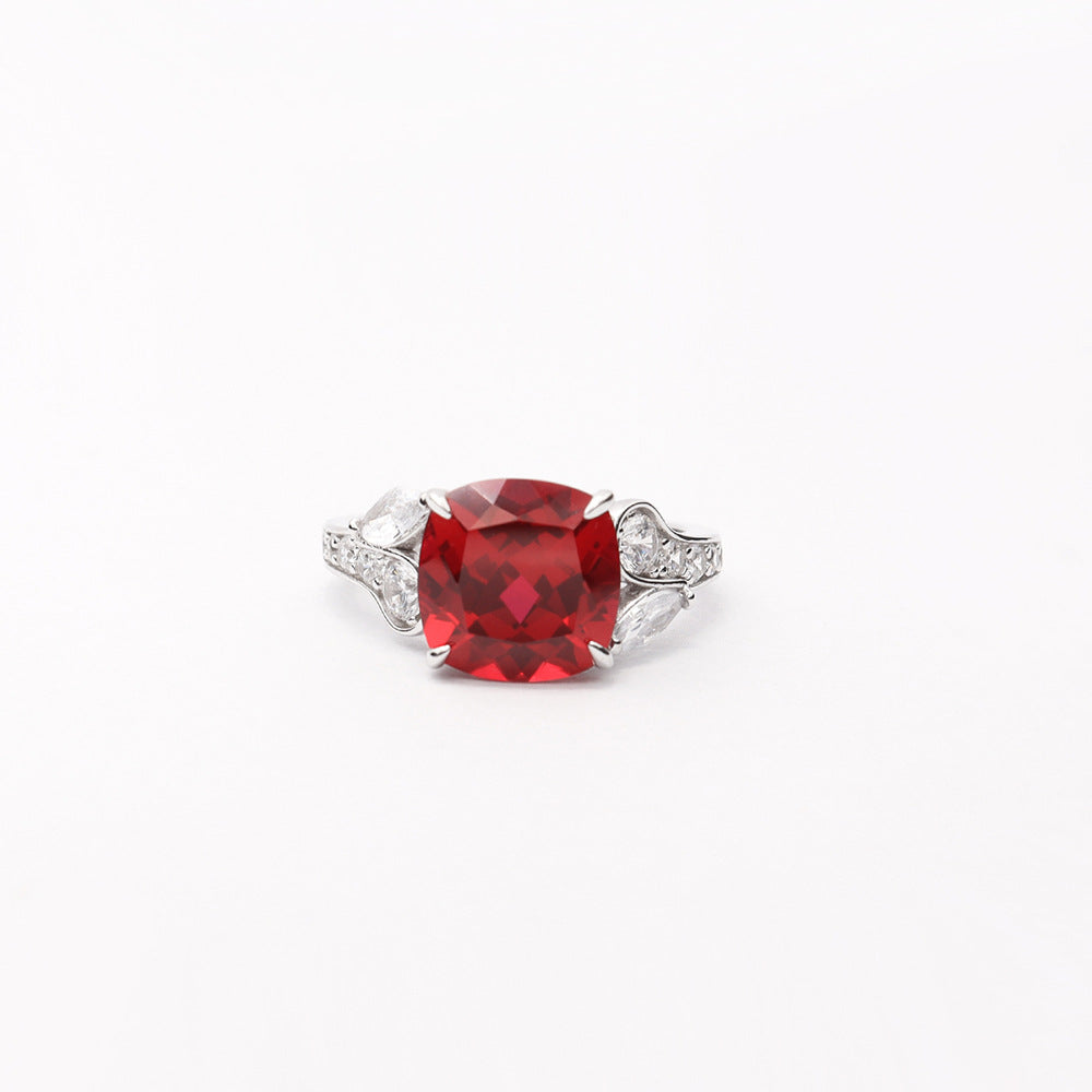 Elegant Red Cushion Cut Moissanite Diamond 18k White Gold Engagement Ring | Mix Mix Style-Mix MIx Style