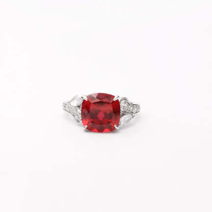 Elegant Red Cushion Cut Moissanite Diamond 18k White Gold Engagement Ring | Mix Mix Style-Mix MIx Style