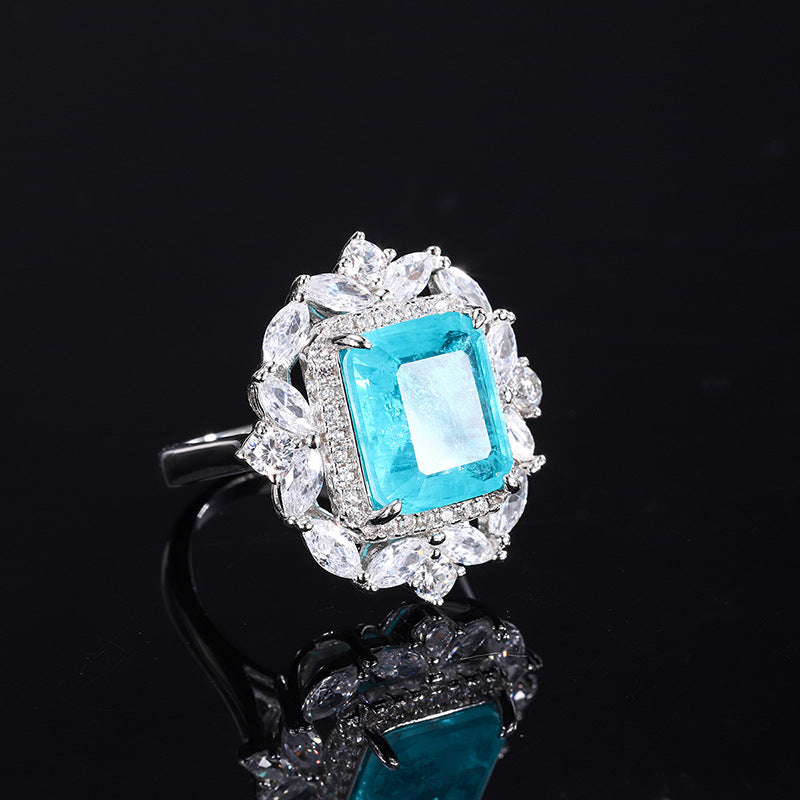 European and American fashion hot selling simulated Paraiba ring pendant 10*12 earrings 6*8 set S925 silver-Mix MIx Style