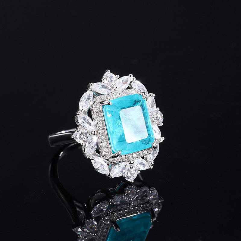 European and American fashion hot selling simulated Paraiba ring pendant 10*12 earrings 6*8 set S925 silver-Mix MIx Style