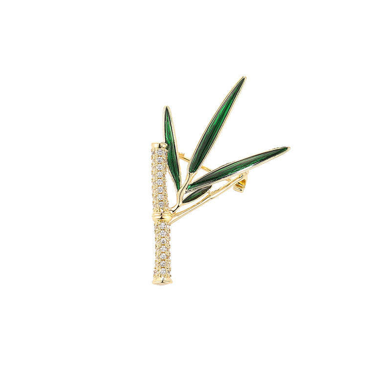 Xiliang Concubine high-end ancient bamboo brooch elegant green enamel leaf zircon brooch cheongsam accessories pin-Mix MIx Style