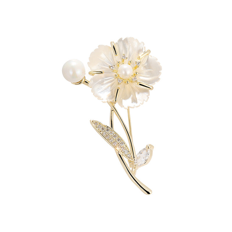 Xiliang Concubine fashionable natural sea oyster camellia brooch pearl flower corsage suit pin accessories-Mix MIx Style