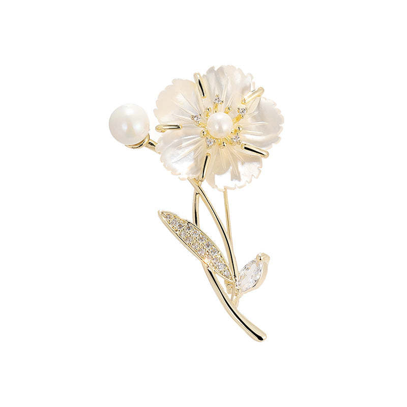 Xiliang Concubine fashionable natural sea oyster camellia brooch pearl flower corsage suit pin accessories-Mix MIx Style