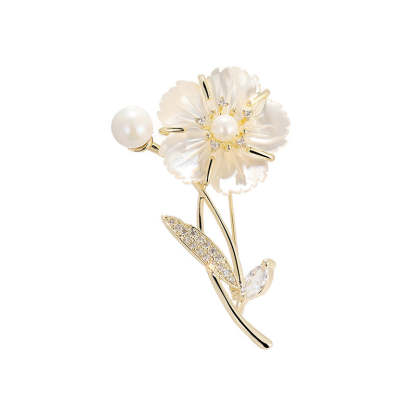 Xiliang Concubine fashionable natural sea oyster camellia brooch pearl flower corsage suit pin accessories-Mix MIx Style