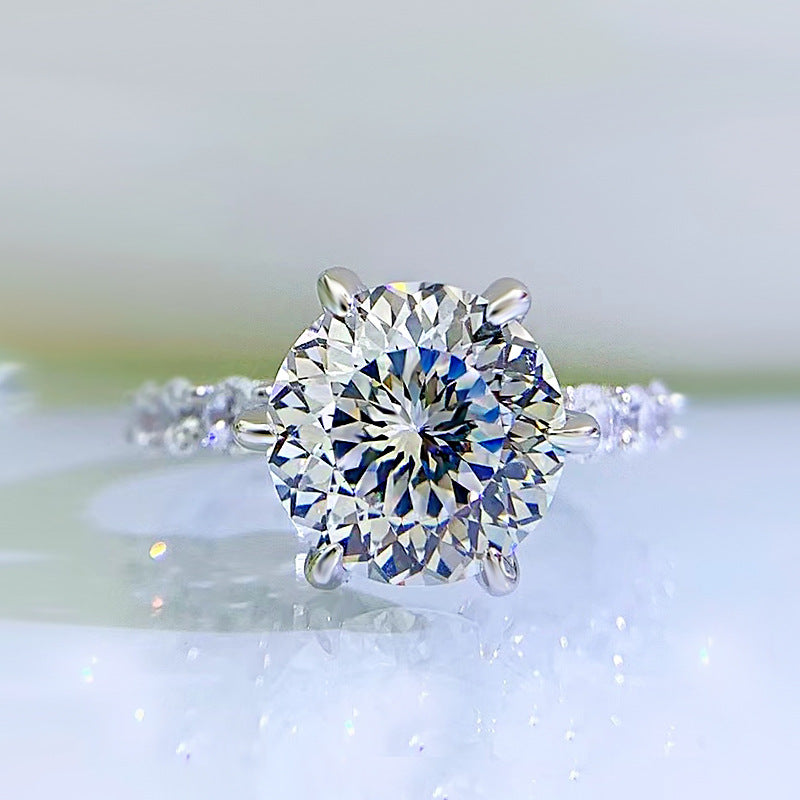 Dainty Solitarie Claw Round Cut Moissanite Diamond 4ct 18k White Gold Plated Engagement Ring | Mix Mix Style-Mix MIx Style