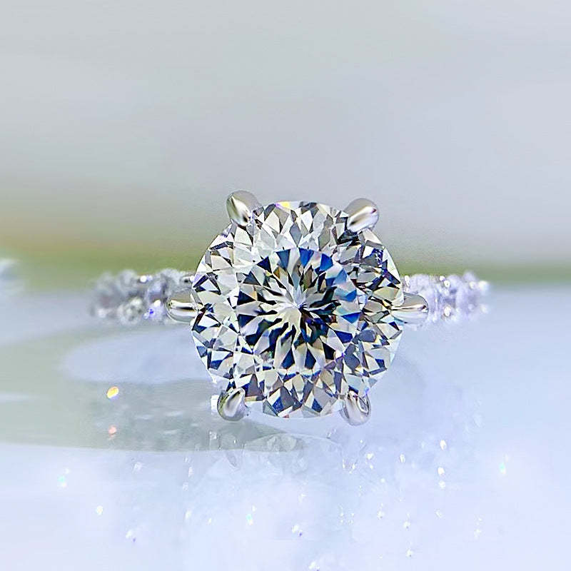 Dainty Solitarie Claw Round Cut Moissanite Diamond 4ct 18k White Gold Plated Engagement Ring | Mix Mix Style-Mix MIx Style