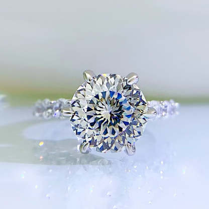 Dainty Solitarie Claw Round Cut Moissanite Diamond 4ct 18k White Gold Plated Engagement Ring | Mix Mix Style-Mix MIx Style