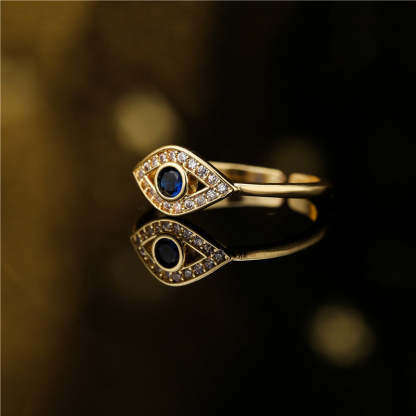 Simple and generous copper-plated 18K gold devil's eye open ring women's European and American fashion trend jewelry ring in stock-Mix MIx Style